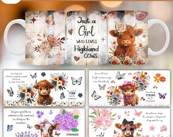 20 Highland Cows Mug Wrap PNG Design, 15 oz Mug Wrap, Sublimation Design Funny, Quotes Png, Highland Cow Baby Mug Design