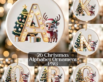 Christmas Ornament Alphabet PNG, Christmas Letters Clipart, Christmas Tree Alphabets Png, Kids Christmas Reindeer PNG, Sublimation Letters