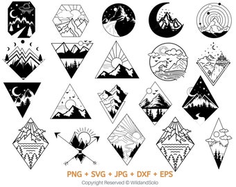 Geometric mountain svg Bundle, Camping Outdoors Adventure Svg Bundle, Landscape Svg, Mountain svg Bundle, Trees Svg, Camping Svg.