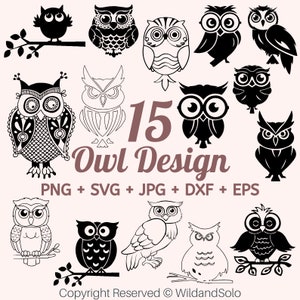 Hibou SVG Bundle, lot d&#39;oiseaux, hibou couper fichier, conception svg hibou, clipart hibou, fichiers svg hibou pour silhouette cricut, svg, dxf, png, eps