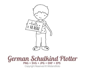 Hello 1. Klasse plotter, German Schulkind Plotter, German School svg, Cute Back to School plotter, German School Girl svg, Zuckertüte svg