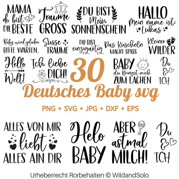 30 Deutsches Baby Zitat SVG Bundle, Geburt Baby Spruch SVG, Niedliches Baby svg, Familienzitat SVG, Baby Meilensteine svg, Baby-Andenken svg