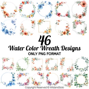 46 Christmas Wreath Png Bundle, Half Wreath Png, Frame With Flower Wreath Sublimation, Wreath Drawings, Wreath Png Bundle, Watercolor Wreath