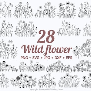 Flores silvestres svg, Flores silvestres svg, Floral svg, Natureza svg, Pacote de buquê svg, Moldura floral svg, Monograma dividido svg, Desenho de flor svg