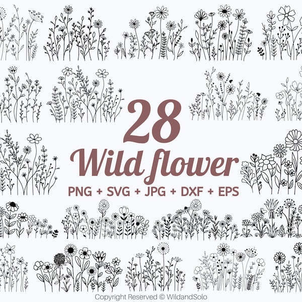 Wildflowers svg, Wild flower svg, Floral svg, nature svg, Bouquet SVG Bundle, floral frame svg, Split monogram svg, flower sketch svg