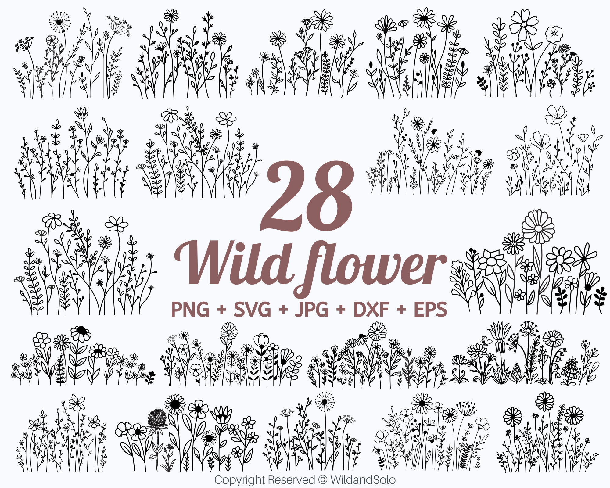 Wildflowers svg, Wild flower svg, Floral svg, nature svg, Bouquet SVG Bundle, floral frame svg, Split monogram svg, flower sketch svg
