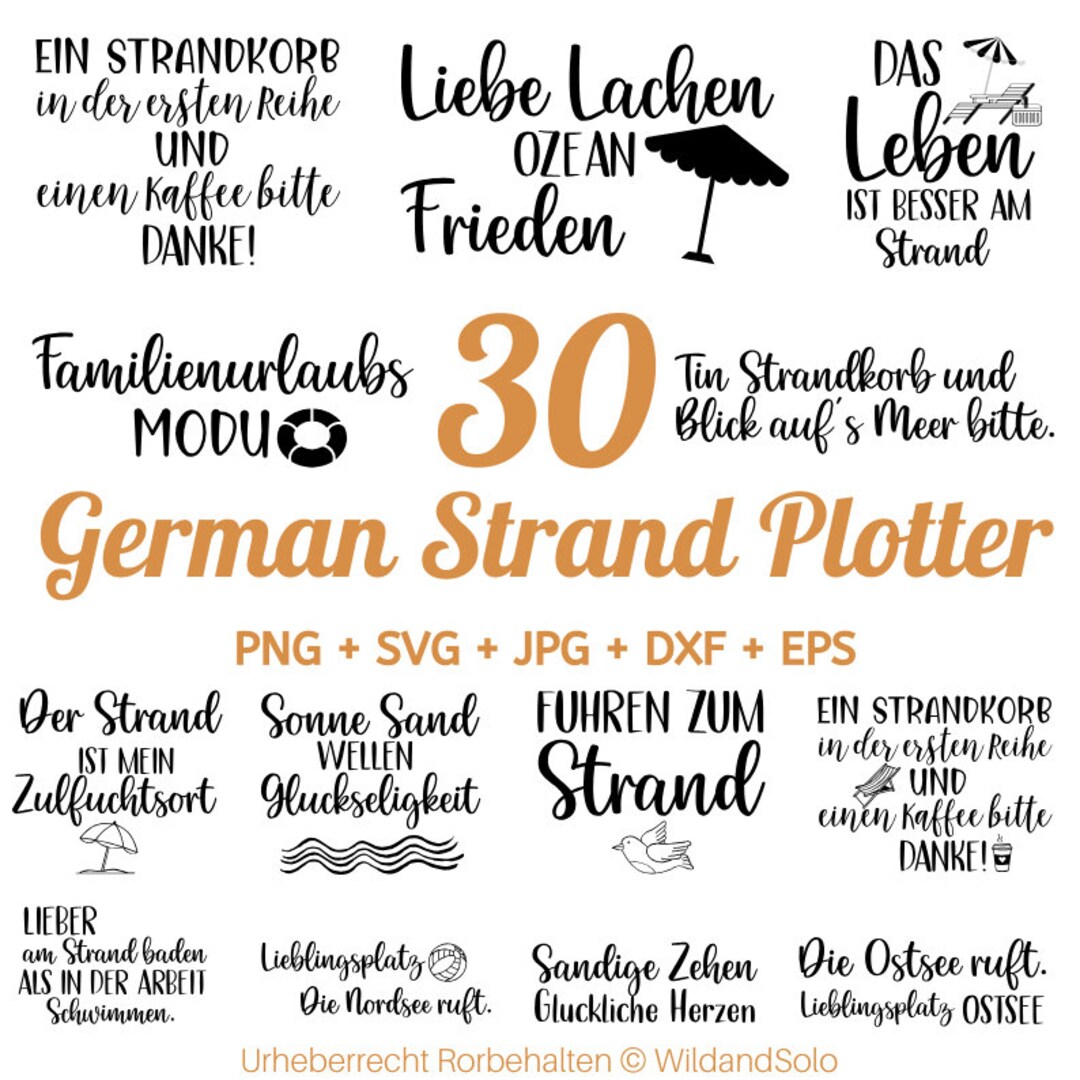 30 German Strand Plotter File, Hallo Sommer SVG, Sommer Zitat SVG