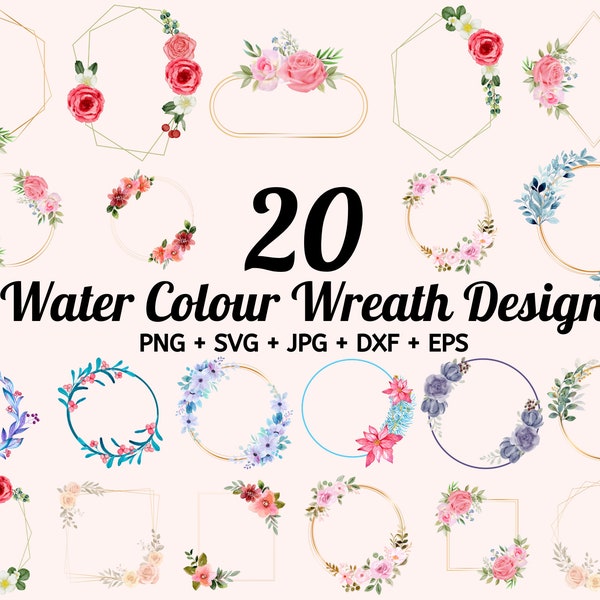 20 Christmas Wreath Png Bundle, Wreath Drawings, Wreath Png Bundle, Half Wreath Png, Frame With Flower Wreath Sublimation, Watercolor Wreath