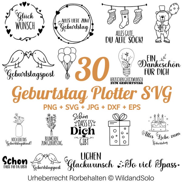 30 Geburtstag Plotterdatei svg Bundle, Geburtstagskind svg, Geburtstag Sprüche svg, Geburtstag Schriftzug svg, Kuchen svg, Wünsche svg