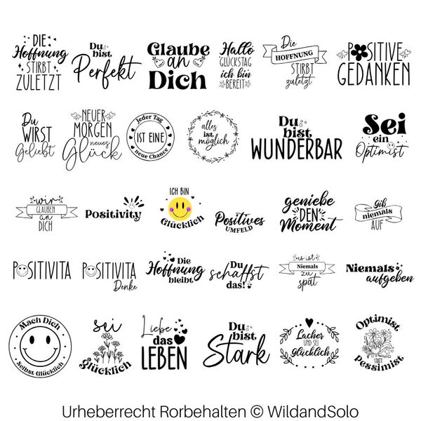 30 Positives Zitat SVG Bundle, deutsches Spruchpaket, deutsche Motivation, deutsches positives SVG, deutsches SVG, deutsches Sprichwort SVG, Sprüche SVG