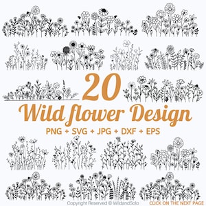 Svg de fleurs sauvages, bouquet SVG, svg nature, fleurs sauvages, svg floral, svg de cadre floral, svg monogramme divisé, svg de croquis de fleurs par Solo Wild