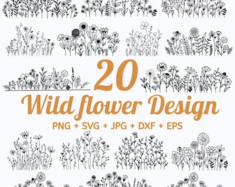 Wildflowers svg, Bouquet SVG, nature svg, Wild flower svg, Floral svg, floral frame svg, Split monogram svg, flower sketch svg By Solo Wild