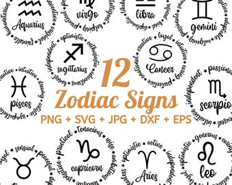 Zodiac Signs SVG Bundle, Zodiac Symbols svg, Horoscope, Astrology Signs svg, star sign svg, Zodiac Nutrition facts svg, Astrology