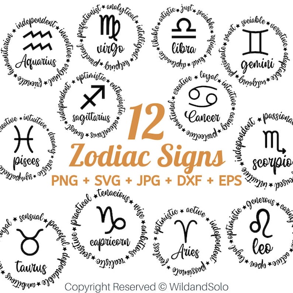 Zodiac Signs SVG Bundle, Zodiac Symbols svg, Horoscope, Astrology Signs svg, star sign svg, Zodiac Nutrition facts svg, Astrology