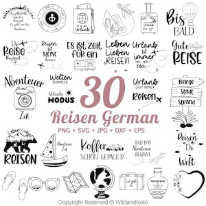 Pacote svg de arquivo de plotter de viagem alemão, Design Reisen alemão, Urlaub svg, Sommer Spruch svg, Praia svg, Cricut Silhouette Studio, Férias svg