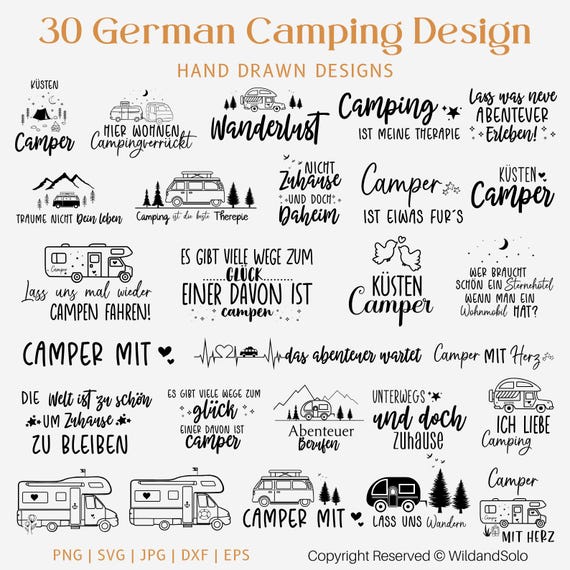 German Camping Svg, 30 German Design, Camping Sprche, German Quotes,  Sayings Svg, German Plotter File, Cut for Cricut, Silhouette - Etsy