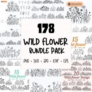 178 Wildflower SVG Mega Bundle, Floral svg, Minimalist Bouquet SVG, Birth Flower svg, Flower Border svg, Floral svg Bundle, Flower Sketch