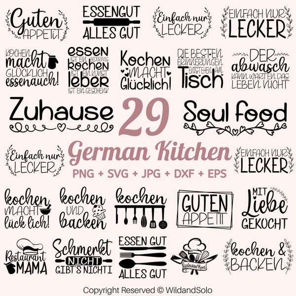 29 German Kitchen Svg Bundle, Küchendesigns Svg, Schneidebrett Svg, Küchen Split Svg, Kitchen Quotes svg, German Kitchen Quotes