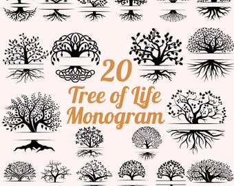 Tree of life monogram svg, tree roots svg, tree with Roots Svg, Family Tree Svg, Our Roots SVG, Family Reunion SVG, Cut file for cricut Svg