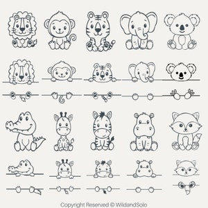 Safari Tiere Umriss SVG, Split Safari Tiere Umriss, Namensschild für Mädchen, Schule, Klassenzimmer Beschriftung Kinder, Dschungel Zoo, Waldtiere svg