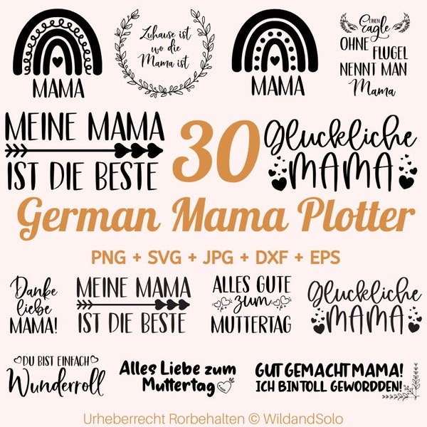 30 German Mama Plotter File, Muttertag svg, Alles Liebe Zum Muttertag, Mama Herz SVG, Mama Liebe Svg, Mama Svg in Rahmen