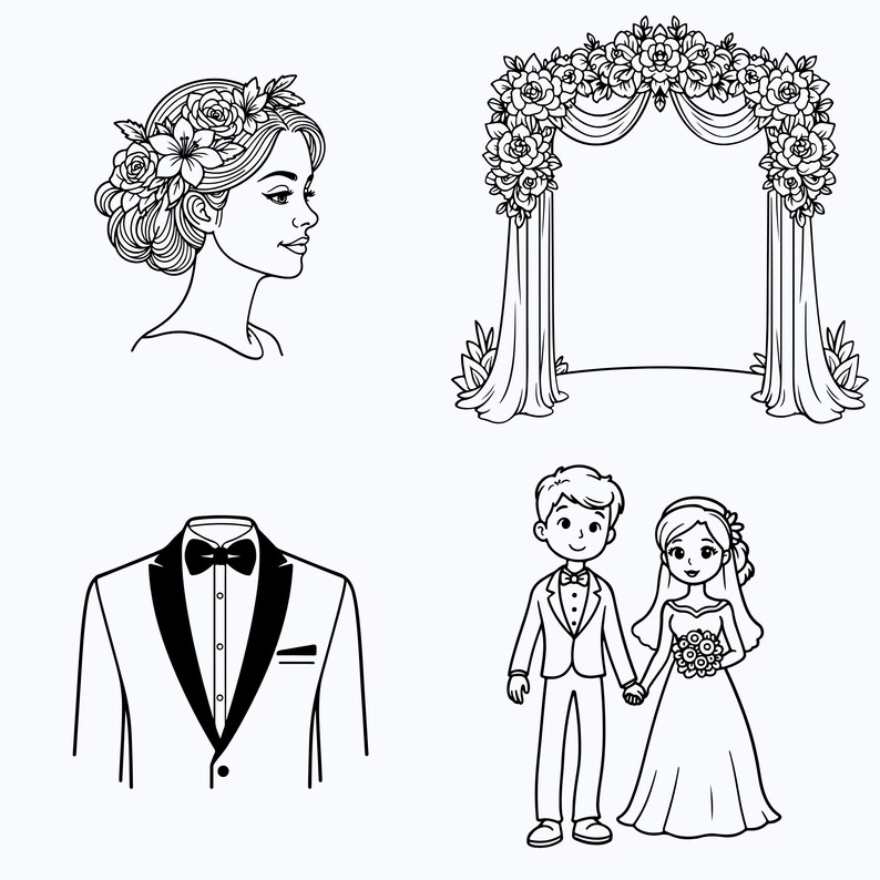 70 Hand-drawn Wedding Clipart Bundle | Wedding Icons SVG | Line Art ...