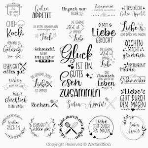 May include: Black and white printable kitchen signs with various sayings about cooking and food. The signs include phrases like "Love goes through the stomach", "Cooking makes happy", and "Good luck is a good meal together".
