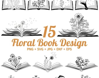 15 Blumenbuch svg, Buch mit Blumen svg, Lese svg, Blumen, die aus einem Buch wachsen, lesen hübsches Buch, Buch-Liebhaber SVG, Bibliothek svg