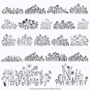 Pacote com 20 flores silvestres svg, floral svg, natureza svg, flores silvestres svg, moldura floral svg, monograma dividido svg, esboço de flores svg por Solo Wild