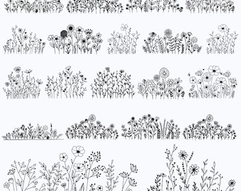 Pacote com 20 imagens SVG de flores silvestres, SVG floral, SVG da natureza, SVG de flores silvestres, SVG de moldura floral, SVG de monograma dividido, SVG de esboço de flor. Por Solo Wild.