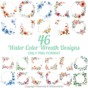46 Pacote de coroas de aquarela PNG, meia coroa PNG, moldura com sublimação de coroa de flores, moldura floral PNG, desenhos de coroas, designs de coroas