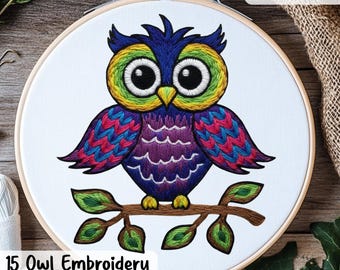 15 Owl  Embroidery Design PDF Pattern | Printable Stick & Stitch | Hand Embroidery Pattern Diy | Cute Owl Embroidery | Instant Download