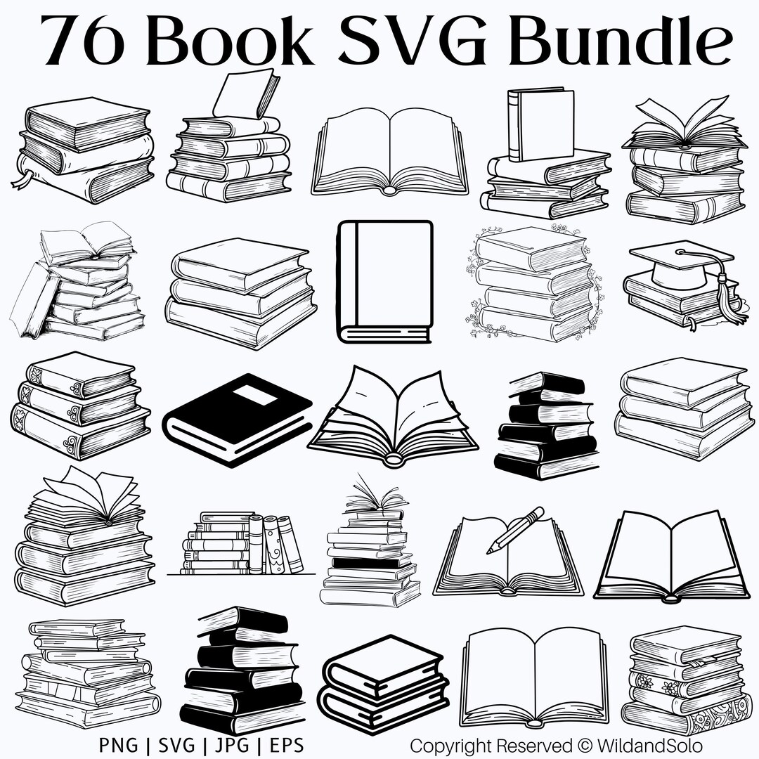 76 Book SVG Bundle, Reading SVG, Outline Book Svg, Library Book Svg ...