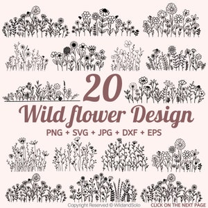 Wildflowers svg, flower sketch svg, Wild flower svg, Floral svg, nature svg, floral frame svg, Bouquet SVG, Split monogram svg By Solo Wild