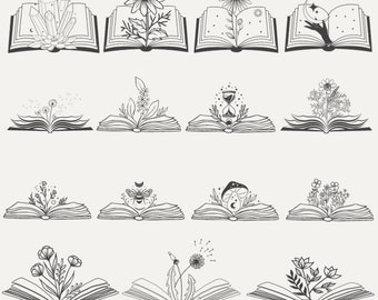 15 Floral Book Svg, Book With Flowers Svg, Reading Svg, Flowers Growing Out of A Book, Read Pretty Book,  Book Lovers SVG, Library svg