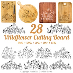 Pacote de tábua de corte de flores silvestres SVG, pacote de buquê SVG, moldura floral SVG, monograma dividido SVG, esboço de flor SVG, tábua de corte floral