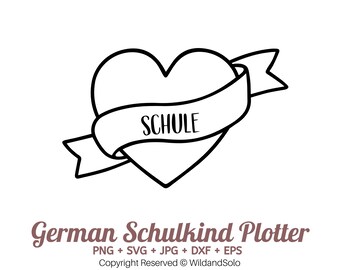Heart Banner Schule Plotter, German Schulkind Plotter, German School Boy Plotter, Cute Back to School plotter, Zuckertüte Silhouette svg