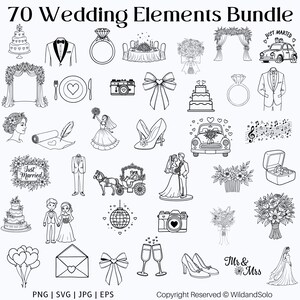 70 Hand-drawn Wedding Clipart Bundle | Wedding Icons SVG | Line Art ...