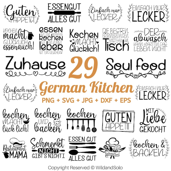 29 German Kitchen Svg Bundle, Küchendesigns Svg, Schneidebrett Svg,  Küchen Split Svg, Kitchen Quotes svg, German Kitchen Quotes