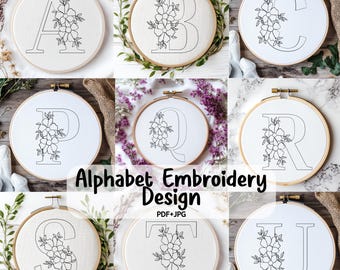 26 Flower Letter Embroidery PDF, Embroidery Floral Alphabet Pattern, Hand Embroidery Alphabet, Hand Stitched Alphabet Digital Download