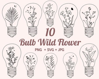 Floral Glühbirne SVG, Blumen Lampe svg, Wildblumen svg, Blumen Skizze svg, Natur svg, Split Monogramm svg, Blumen Licht Vektor,