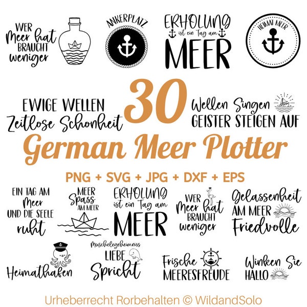 30 German Meer Plotter, Lake Quotes svg Bundle, Inspirierende Meer essprüche, Ruhige Küste Zitate SVG, Plotter file Maritim, Möwen Plotter