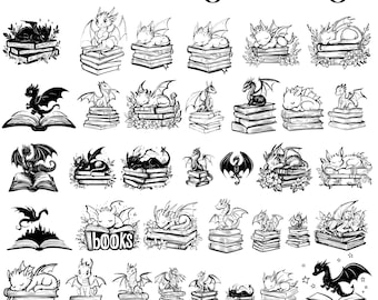 Boek Dragon SVG-ontwerp, Dragon Reading Clipart, Book Lover SVG-bundel, Bookworm Dragon SVG, Dragon Cut-bestanden lezen,