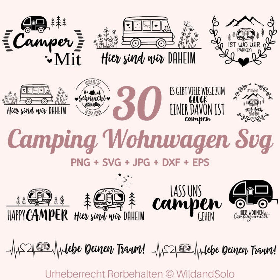 30 Plotterdatei Camping Wohnwagen SVG Bundle, Camping Sprüche