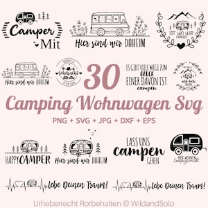 30 Plotterdatei Camping Wohnwagen SVG-bundel, Camping Sprüche, Digistamp Camping, Plotterdatei Wohnmobil, Glücklicher Camper-svg