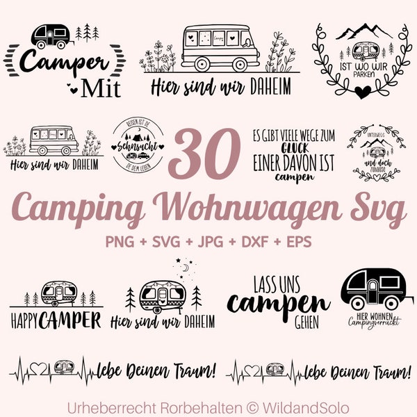 30 Plotterdatei Camping Wohnwagen SVG Bundle, Camping Sprüche, Digistamp Camping, Plotterdatei Wohnmobil, Glücklicher Camper svg