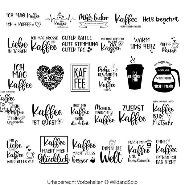 30 Deutsch Kaffee Plotter SVG Bundle, Deutsch Plotter svg, Kaffee svg bundle, Kaffeetasse svg, deutsche Sprüche Kaffee, Kaffeezeit svg