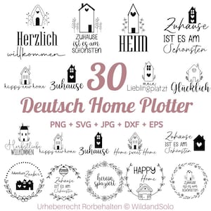 30 fichiers de traceur maison allemand, maison coeur amour botanique svg, énonciations svg maison, traceur botanique coeur amour, cadeau de traceur en mouvement