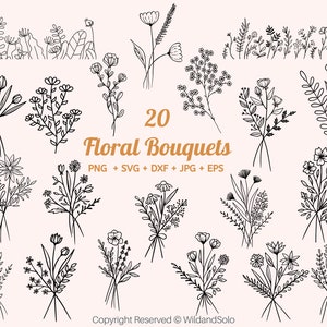 Ramo floral Svg, Svg botánico, Svg de ramo, Svg de ramo de flores, Svg de flores silvestres, Svg de planta de campo, Svg de flor png dibujado a mano, Svg de flor
