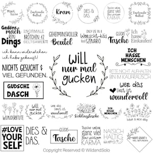K&ouml;nnte beinhalten: Schwarz-wei&szlig;e Illustrationen verschiedener Spr&uuml;che und Redensarten, darunter "Will nur mal gucken", "Ich hasse Menschen", "Gudschi Dasch", "#Love Your Self" und "Dies & Das".